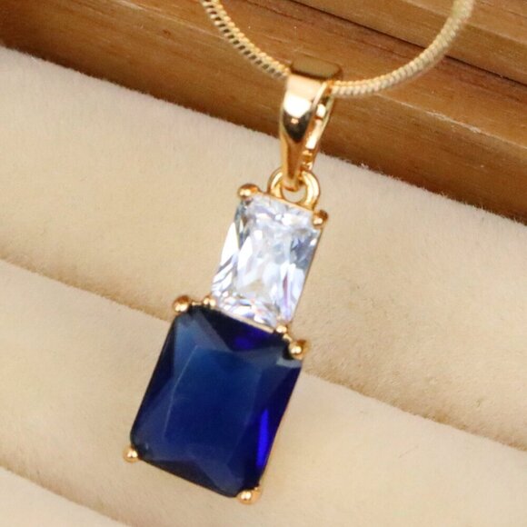 "Royal Blue Pendant with Gold-Plated Finish – Elegant Sparkle Charm, XPPT1807 - Picture 1 of 13